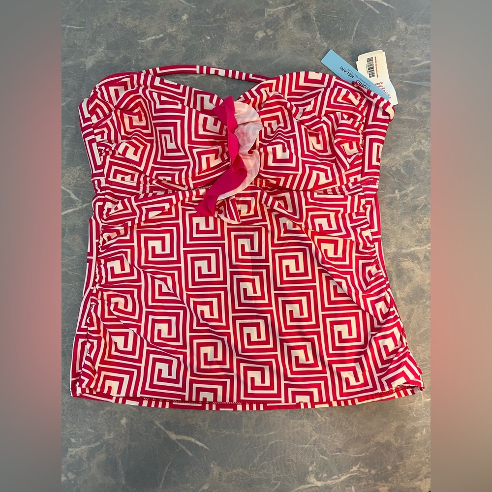 Antonio Melani Pink & White Geometric Tankini Swim Top | Size L